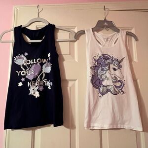 Girls Unicorn and Heart Tank Tops - Navy and White